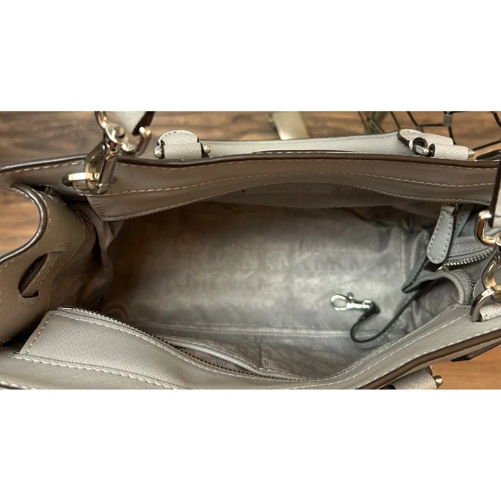 Michael Kors Dillon Grey Saffiano Leather Satchel Crossbody Handbag Silver HW